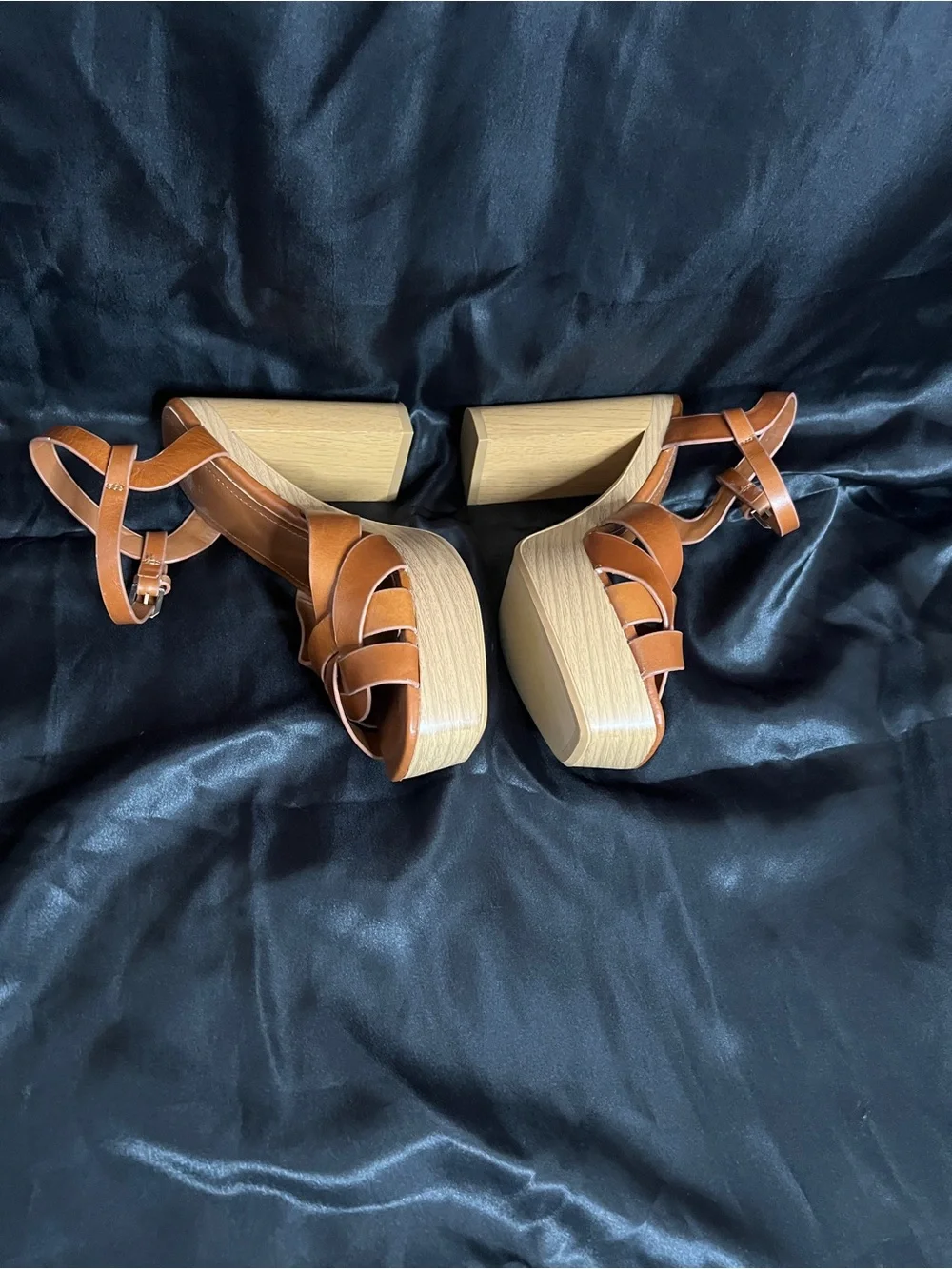 Zara Brown Leather Braided Platform Sandals - Picture 2 of 7